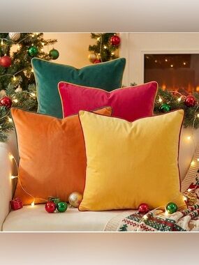 Set of 4 Velvet Throw Pillow Covers 18x18, Soft Accent Couch Pillow Covers